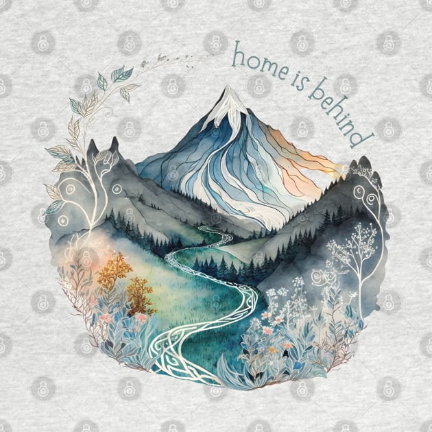 Home Is Behind - Lonely Mountain - Watercolor Art - White - Fantasy by Fenay-Designs